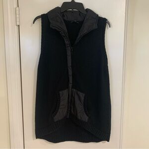 Eileen Fisher Merino Wool Vest Nylon Trim Pockets Outerwear Size L Black Winter